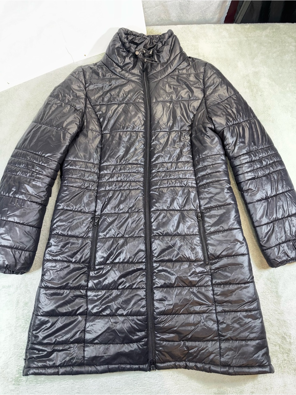 Thyme Maternity Black Quilted Long Puffer Jacket Winter Coat - Size Medium